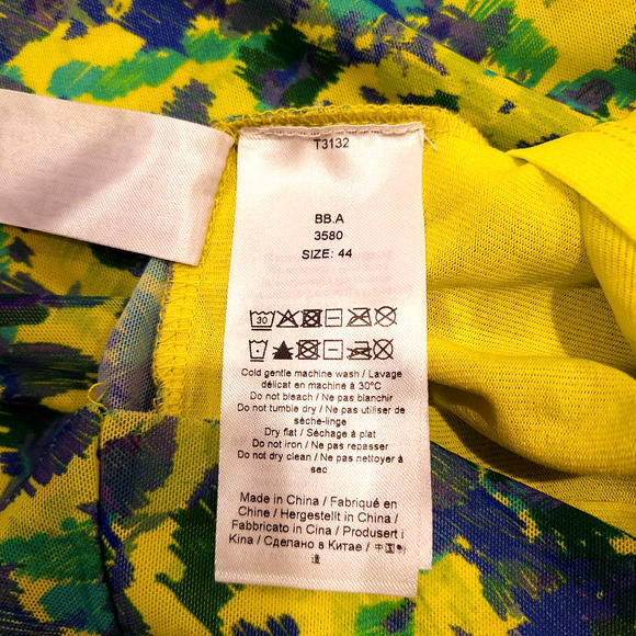 Ganni Painterly Print Turtleneck Top Mesh Blouse Womens XL Artsy Bold Retro - Picture 7 of 8